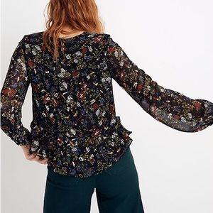MADEWELL, sheer sleeve ruffle peplum top, Small